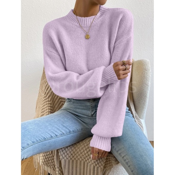 Lavender Purple Soft Drop Shoulder Sweater Pullover Long Sleeve - Picture 4 of 9